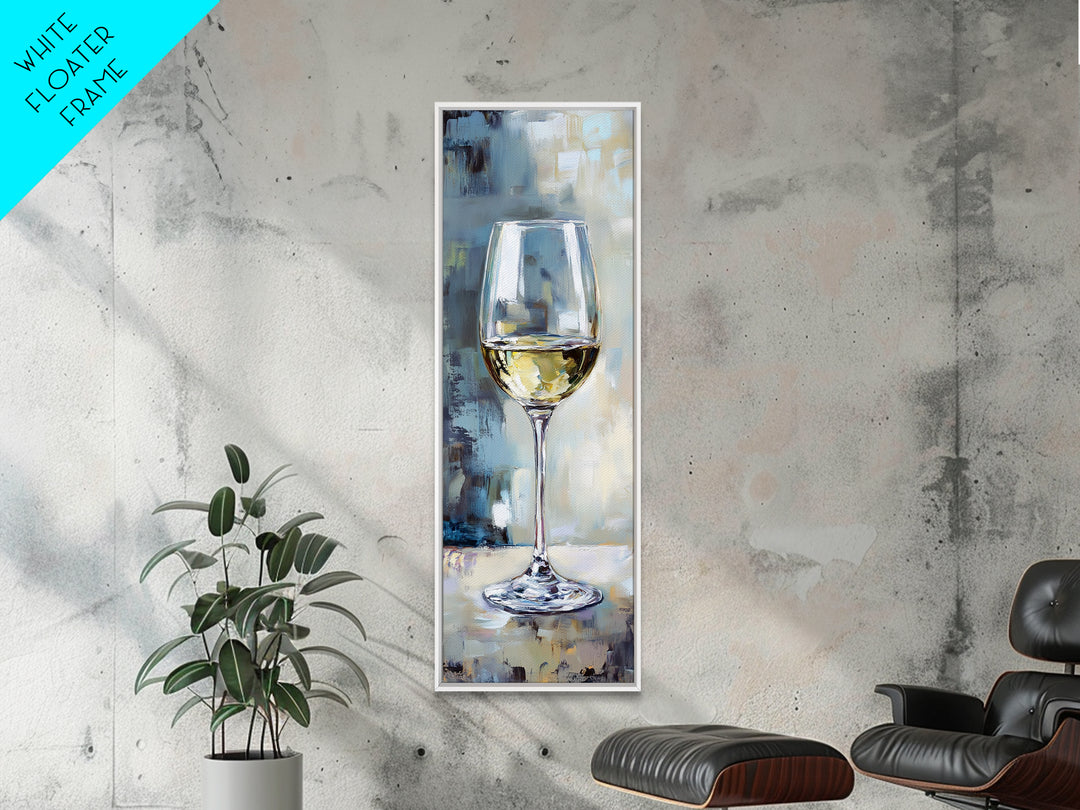 White Wine Glass Still Life Framed Canvas Print, Bar Art, Kitchen Wall Art, Wine Lover Gift, Elegant Dining Room Decor, Home Decor