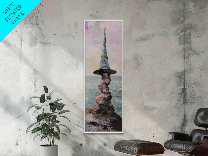 Whimsical Wizard Hat Rock Tower Wall Art, Fantasy Seascape, Surreal Art Print, Magical Coastal Decor, Unique Gift, Living Room Decor
