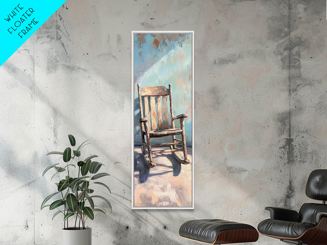 Sunlit Wooden Rocking Chair Wall Art, Rustic Farmhouse Decor, Country Home Decor, Neutral Canvas Print, Cozy Living Room Art