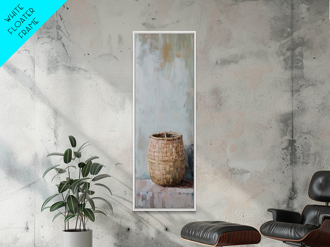 Woven Basket Minimal Still Life Wall Art, Neutral Wabi Sabi Decor, Rustic Farmhouse Canvas Print, Organic Modern Home Decor
