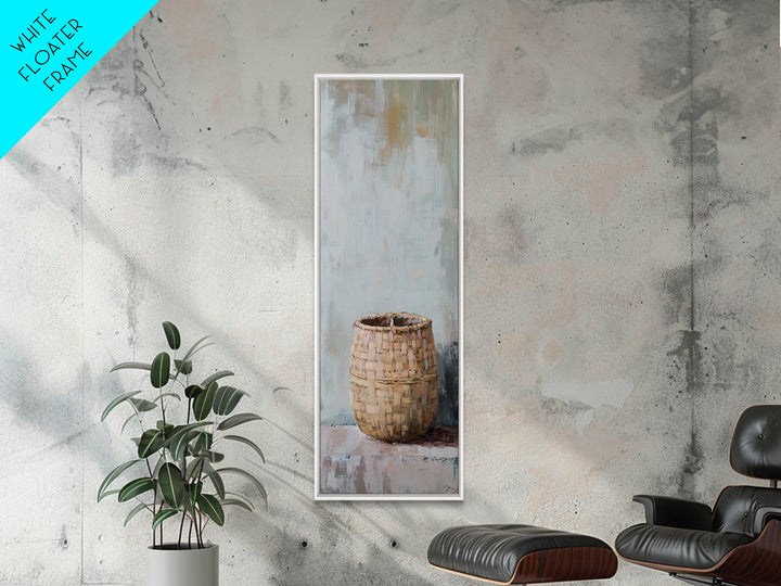 Woven Basket Minimal Still Life Wall Art, Neutral Wabi Sabi Decor, Rustic Farmhouse Canvas Print, Organic Modern Home Decor