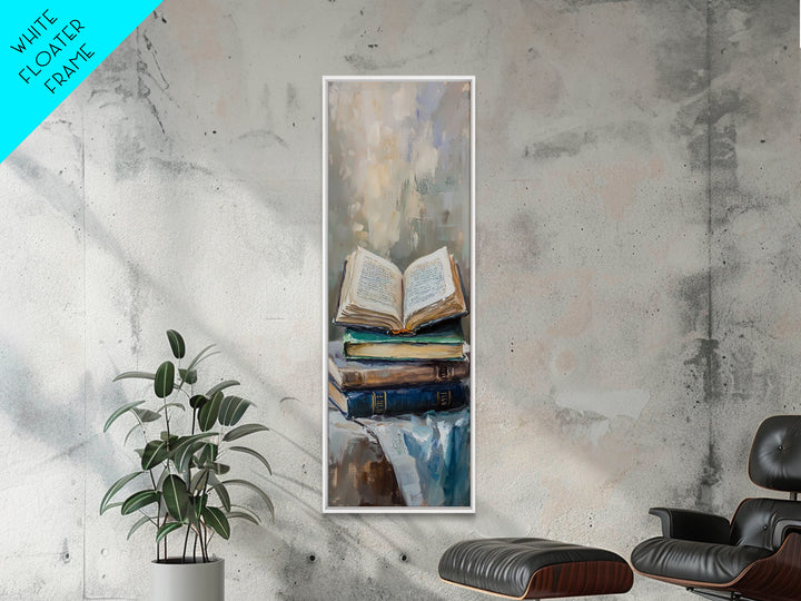 Open Book Stack Library Wall Art, Cozy Dark Academia Canvas Print For Reading Nook Decor, Book Lover Gift, Office Decor, Home Decor