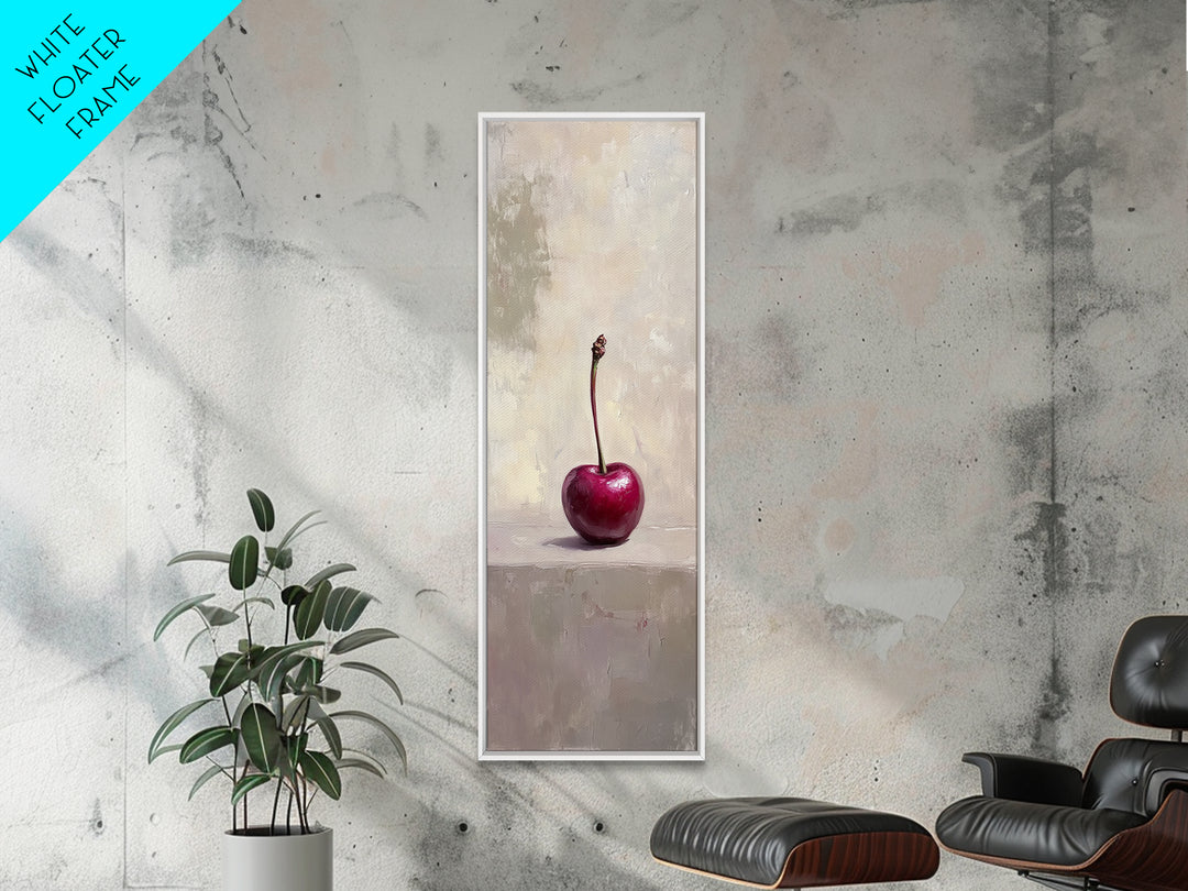 Single Red Cherry Minimal Still Life Wall Art, Modern Kitchen Decor, Fruit Art Print, Minimalist Framed Canvas Print Gift