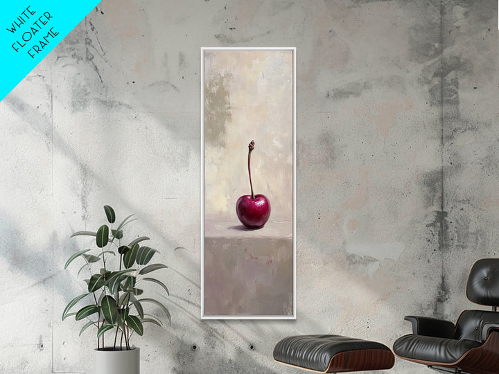 Single Red Cherry Minimal Still Life Wall Art, Modern Kitchen Decor, Fruit Art Print, Minimalist Framed Canvas Print Gift