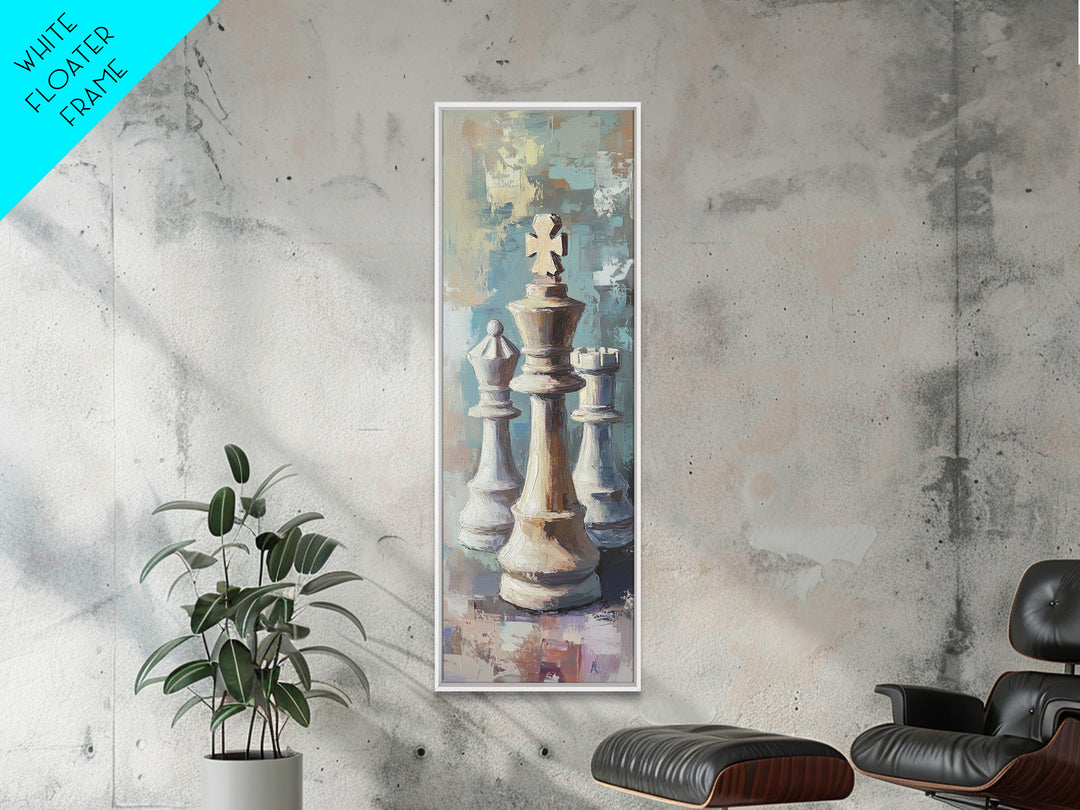 Abstract Chess King And Pawns Wall Art, Modern Game Room Decor, Masculine Office Framed Canvas Print Living Room Gift For Him
