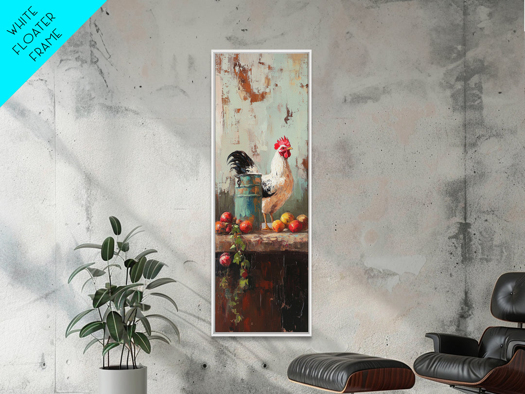 White Rooster And Tomato Still Life Wall Art, Rustic Farmhouse Kitchen Decor, Country Canvas Print Housewarming Gift, Home Decor
