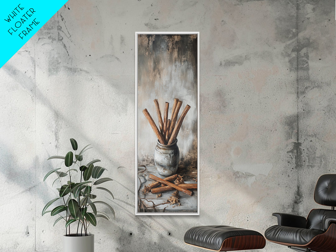 Cinnamon Sticks In Rustic Jar Wall Art, Farmhouse Kitchen Decor, Spice Still Life Canvas Print, Cozy Cafe Art Gift, Home Decor