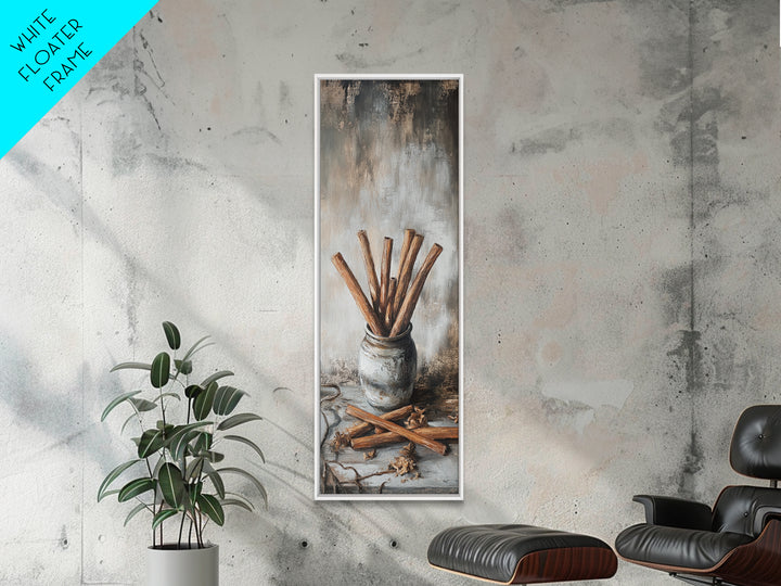 Cinnamon Sticks In Rustic Jar Wall Art, Farmhouse Kitchen Decor, Spice Still Life Canvas Print, Cozy Cafe Art Gift, Home Decor
