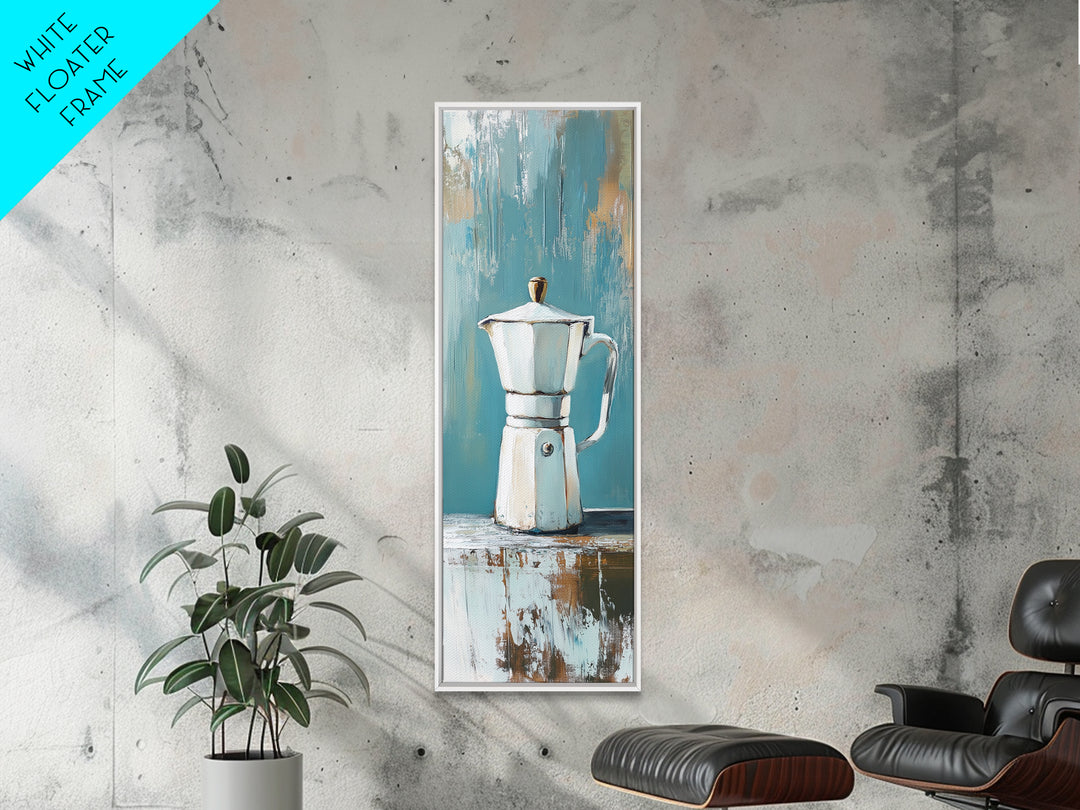 White Moka Pot Still Life Wall Art, Rustic Kitchen Decor, Coffee Bar Art Print, Farmhouse Canvas, Housewarming Gift For Coffee Lover