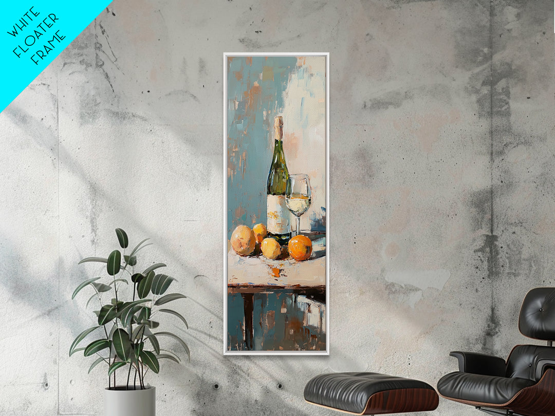 Wine Bottle Glass And Oranges Canvas Print, Kitchen Wall Art, Dining Room Decor, Still Life Painting, Housewarming Gift, Modern Home Decor