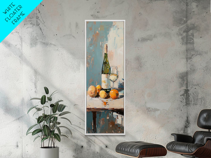 Wine Bottle Glass And Oranges Canvas Print, Kitchen Wall Art, Dining Room Decor, Still Life Painting, Housewarming Gift, Modern Home Decor