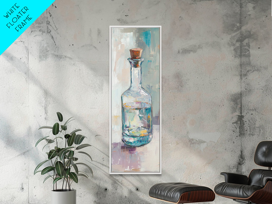 Clear Glass Bottle Still Life Framed Canvas Print, Minimalist Wall Art, Kitchen Decor, Neutral Home Decor, Fine Art Print