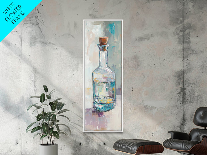 Clear Glass Bottle Still Life Framed Canvas Print, Minimalist Wall Art, Kitchen Decor, Neutral Home Decor, Fine Art Print