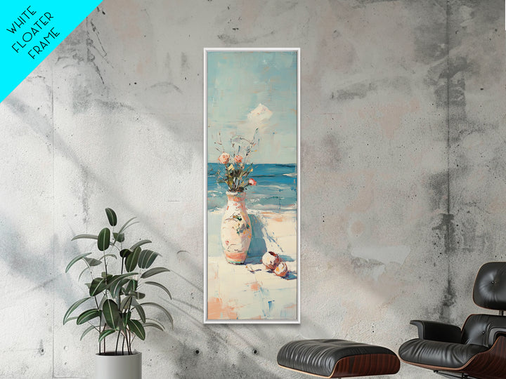 Seaside Flower Vase With Shells Canvas Print, Coastal Wall Art, Beach House Decor, Ocean Wall Decor, Summer Home Decor, Gift For Her