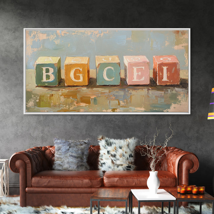 Pastel Alphabet Baby Blocks Wall Art, Nursery Canvas Print, Playroom Decor, Baby Shower Gift, Kids Room Wall Decor, Neutral Home Decor