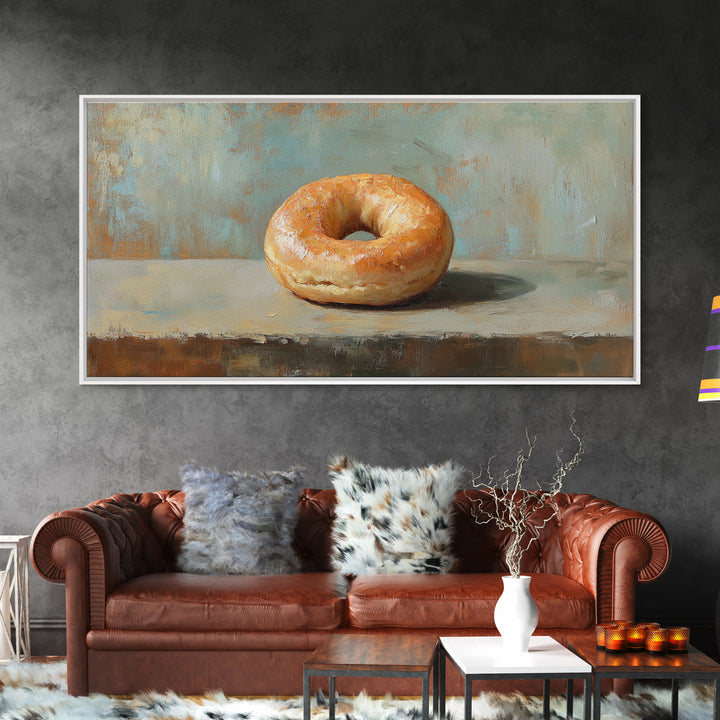 Glazed Bagel Still Life Canvas Print, Bakery Cafe Wall Art, Cute Kitchen Decor, Food Lover Gift, Rustic Dining Room Print