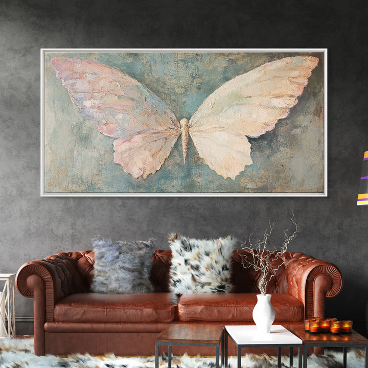 Soft White Butterfly Wings Wall Art, Whimsical Canvas Print, Feminine Nursery Decor, Nature Inspired Gift, Pastel Wall Decor