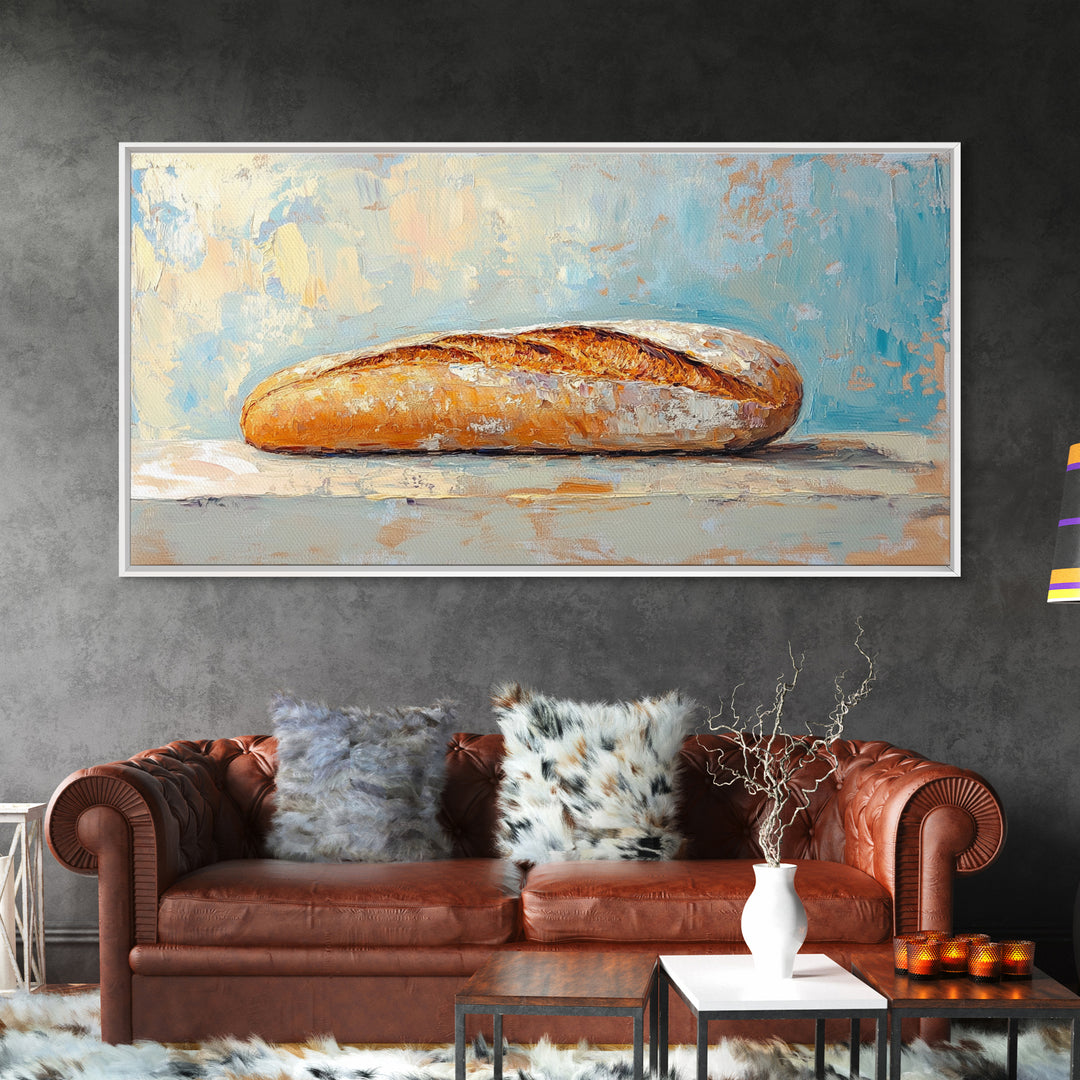 Crusty Baguette Bread Still Life Canvas Print, Kitchen Wall Art, French Bakery Decor, Rustic Farmhouse Home Decor, Foodie Gift