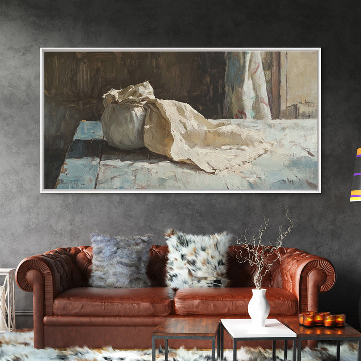 Rustic Flour Sack Still Life Wall Art, French Bakery Canvas Print, Country Kitchen Decor, Farmhouse Wall Decor Gift Idea