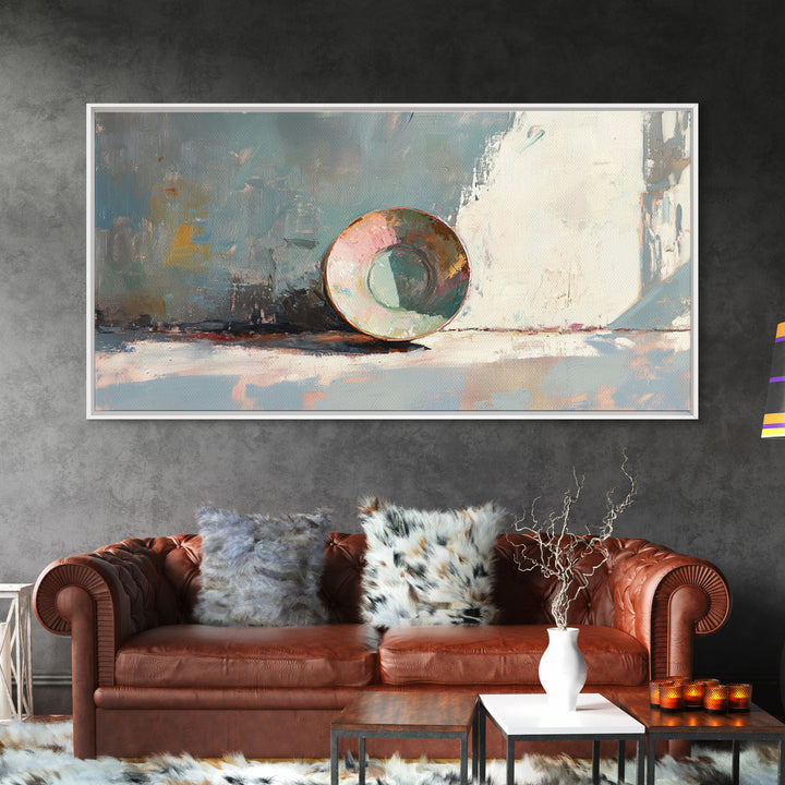 Sunlit Ceramic Bowl Still Life In Soft Blue, Canvas Print, Minimalist Wall Art, Modern Kitchen Decor, Neutral Home Decor