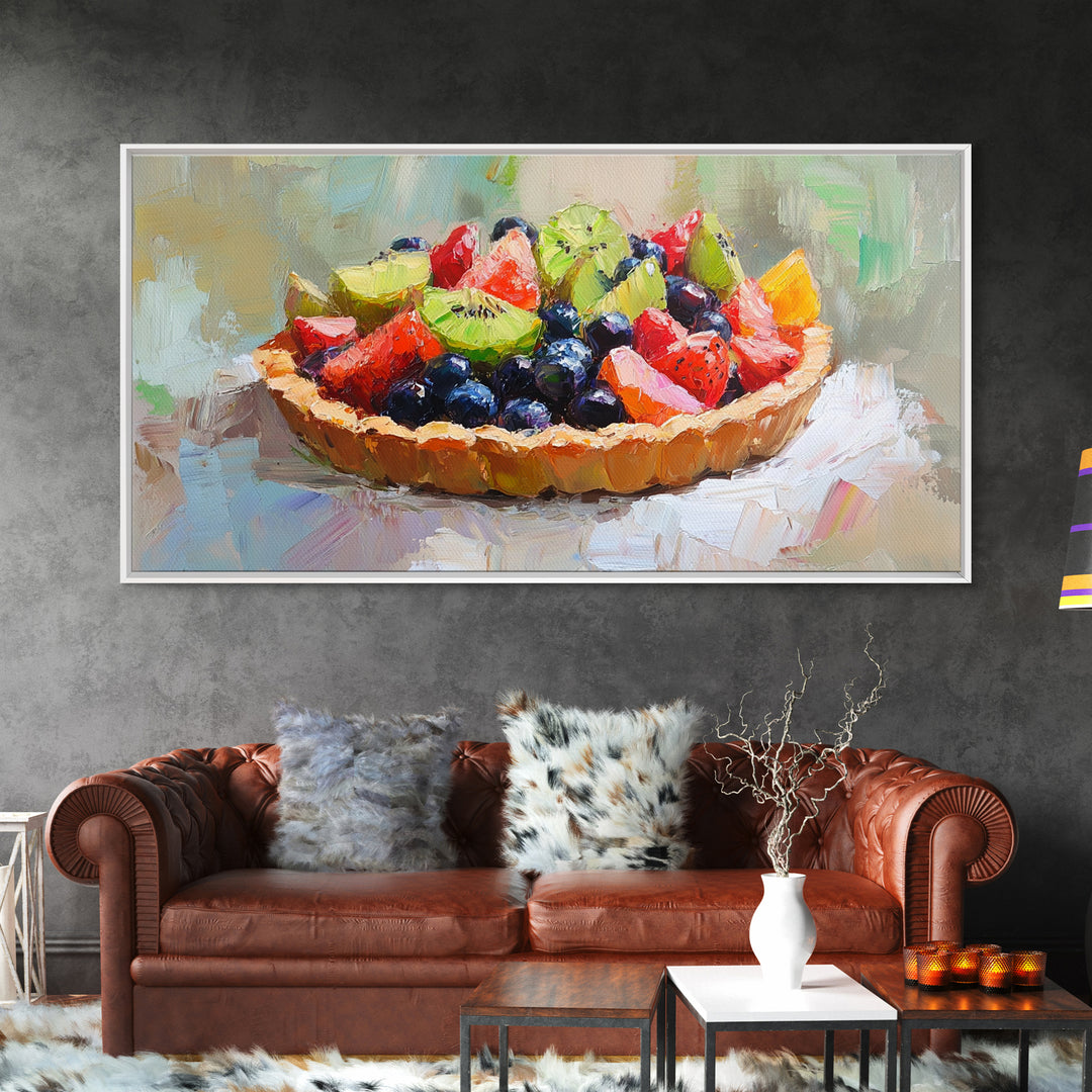 Colorful Fruit Tart Still Life With Strawberries, Framed Canvas Print, Kitchen Wall Art, Dessert Art, Cafe Decor, Foodie Gift