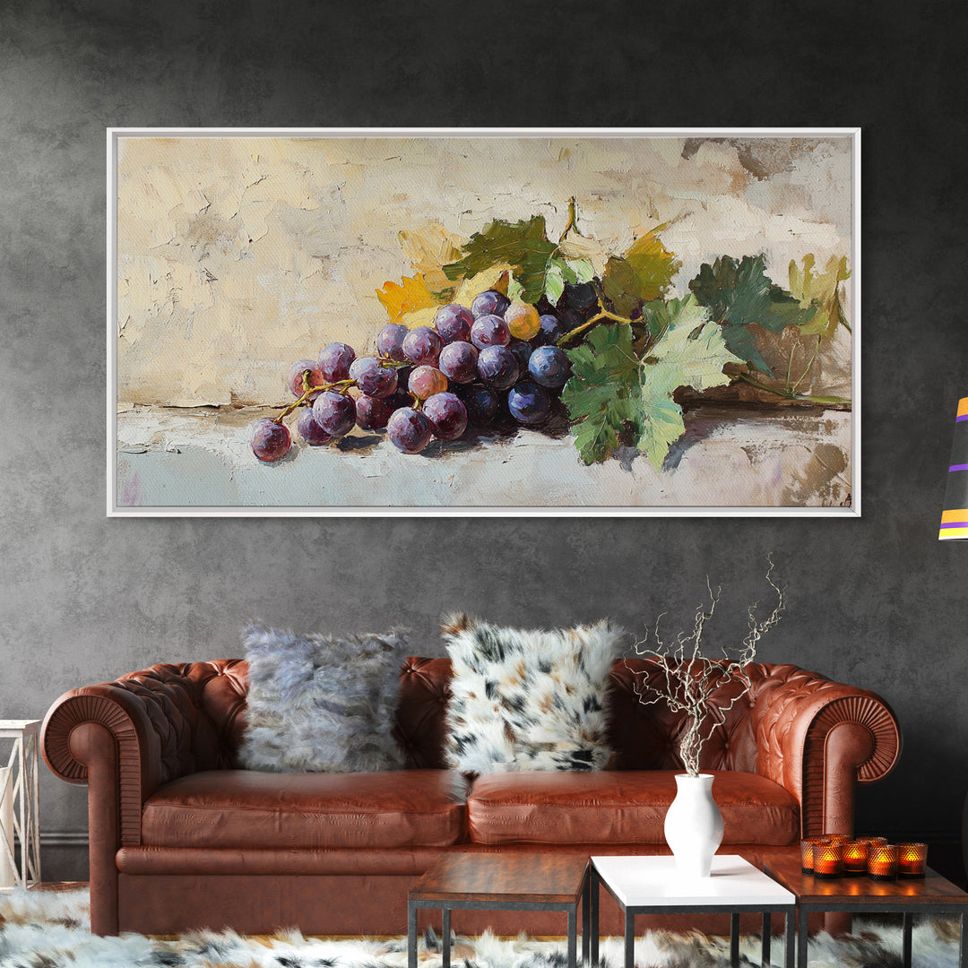 Purple Grapes Still Life Canvas Print, Rustic Kitchen Wall Art, Vineyard Decor, Wine Country Print, Farmhouse Dining Room
