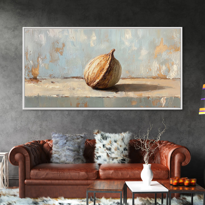 Single Fig Still Life Canvas Print, Rustic Kitchen Wall Art, Neutral Farmhouse Decor, Food Painting For Dining Room Wall Decor