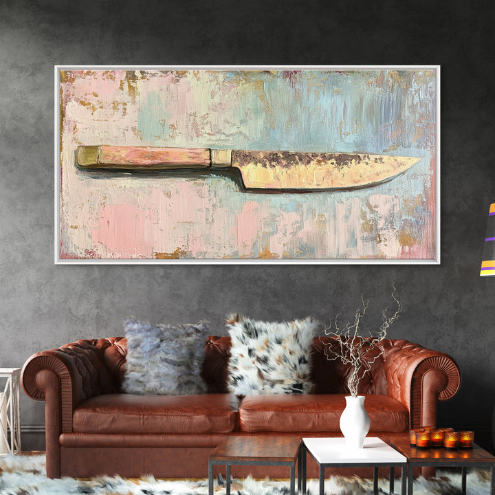 Rustic Chef Knife Still Life Canvas Print, Kitchen Wall Art, Culinary Decor, Gift For Chef, Modern Kitchen Art Print, Home Decor