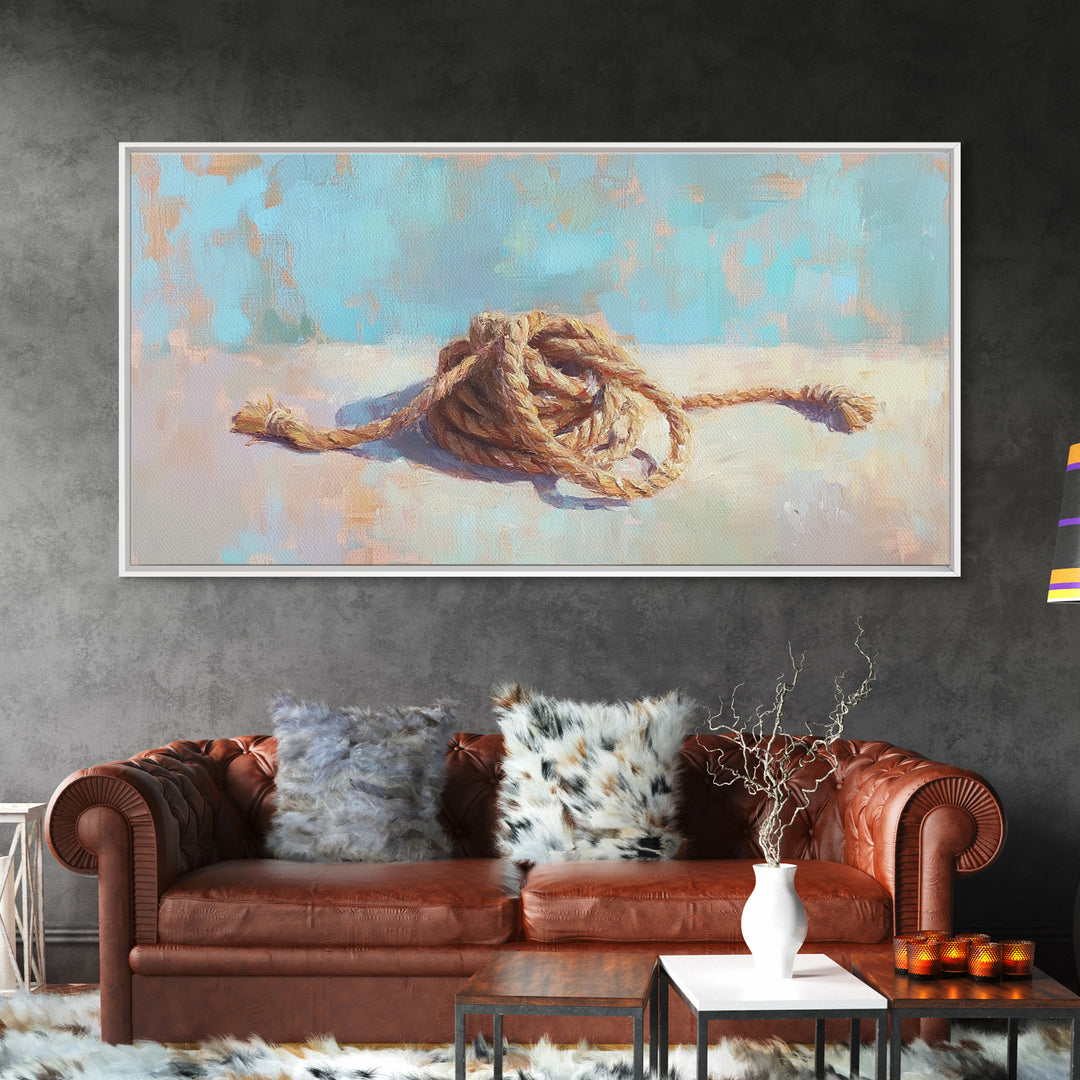 Coiled Nautical Rope Knot Wall Art, Coastal Still Life Decor, Beach House Canvas Print, Lake House Gift, Rustic Sea Art Print