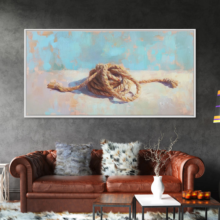 Coiled Nautical Rope Knot Wall Art, Coastal Still Life Decor, Beach House Canvas Print, Lake House Gift, Rustic Sea Art Print