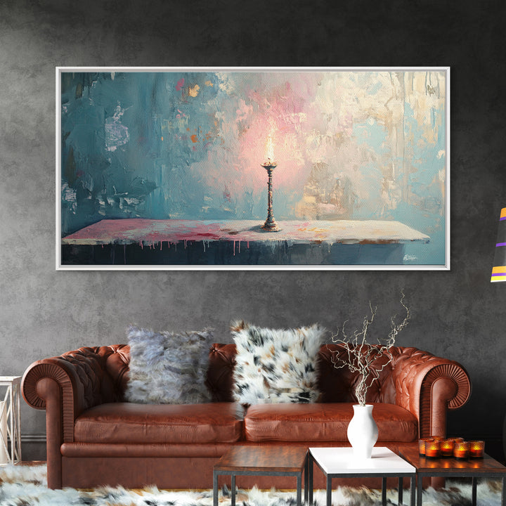 Lonely Candle Glow Minimalist Wall Art, Moody Abstract Canvas Print, Calming Bedroom Decor, Modern Living Room Art, Housewarming Gift