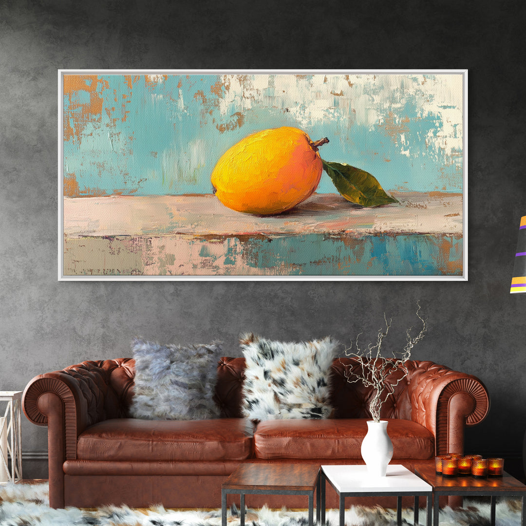 Golden Mango Fruit Still Life Wall Art, Colorful Kitchen Canvas Print, Tropical Farmhouse Decor, Foodie Housewarming Gift