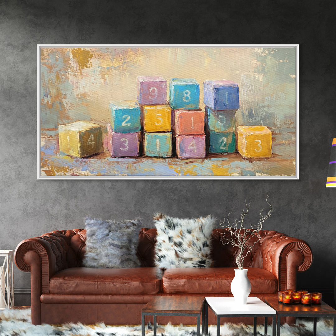 Colorful Numbered Toy Blocks Wall Art, Playroom Decor, Kids Room Art, Nursery Wall Art, Baby Shower Gift, Modern Canvas Print