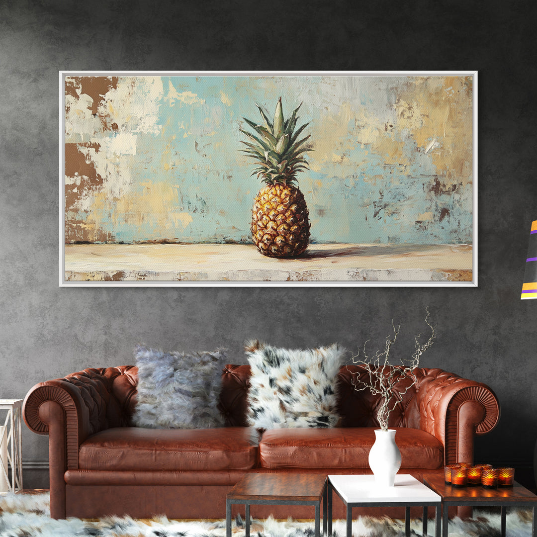 Single Pineapple Still Life Canvas Print, Tropical Kitchen Wall Art, Coastal Fruit Decor, Summer Beach House Wall Decor Print