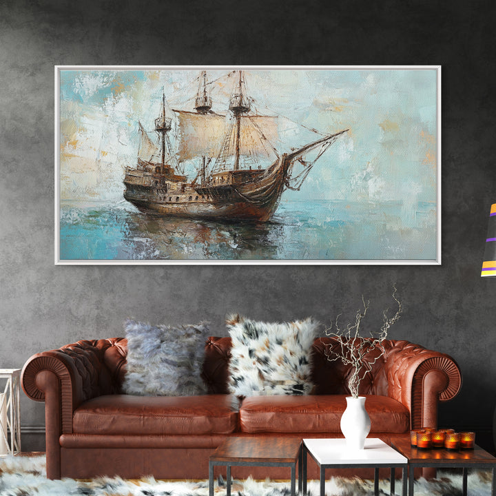 Antique Sailing Ship Seascape Wall Art, Nautical Canvas Print For Coastal Home Decor, Beach House Decor, And Ocean Wall Decor