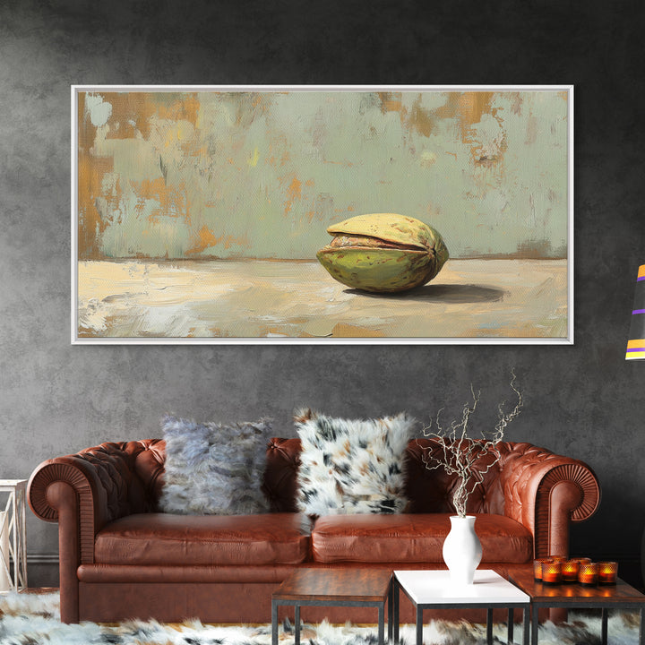 Minimal Pistachio Nut Still Life Wall Art, Organic Kitchen Canvas Print For Farmhouse Decor And Neutral Dining Room Decor
