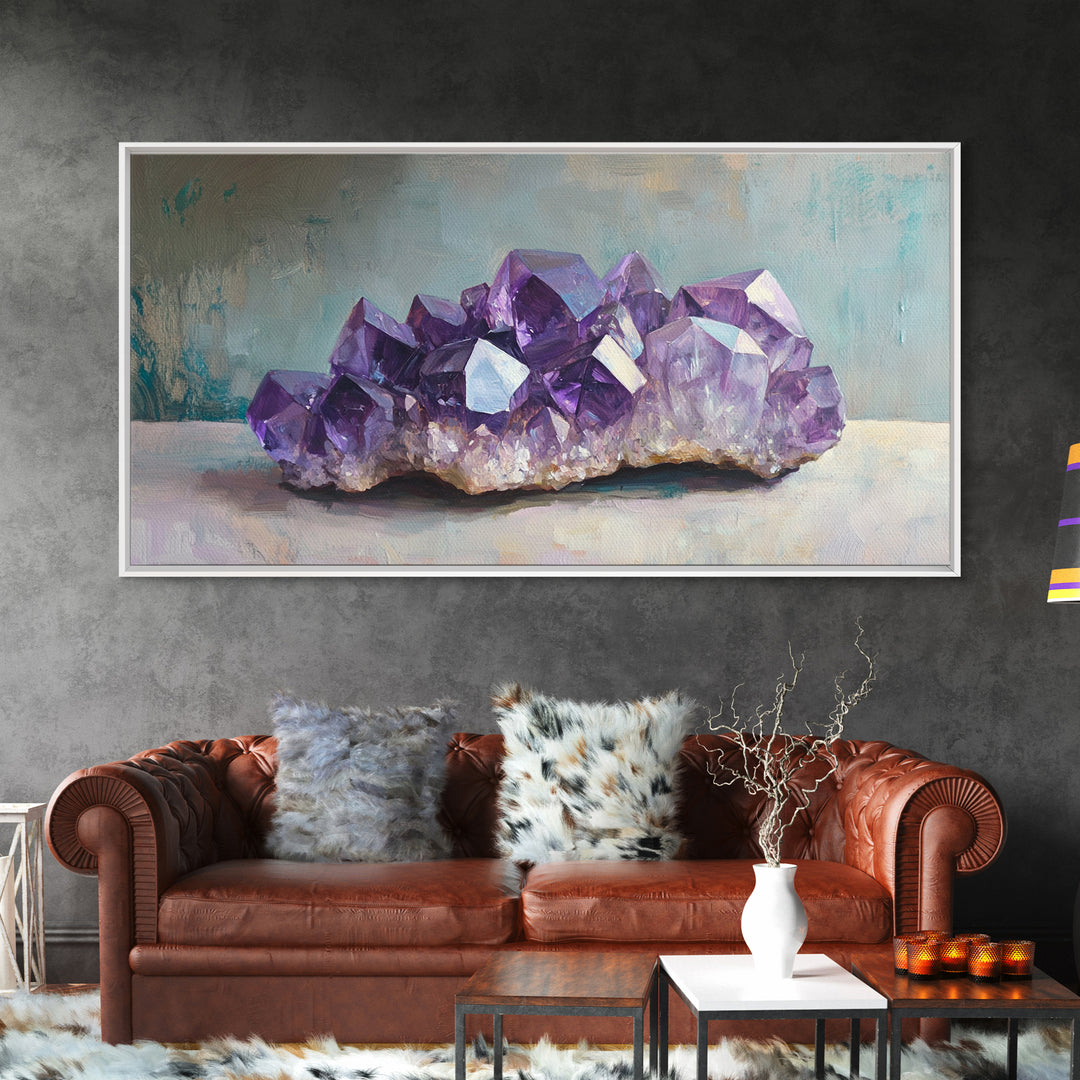 Purple Amethyst Crystal Cluster Wall Art, Gemstone Painting, Spiritual Decor, Zen Home Decor, Mystical Wall Decor, Gift For Her