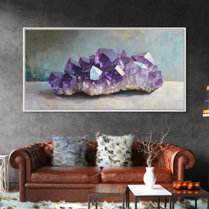 Purple Amethyst Crystal Cluster Wall Art, Gemstone Painting, Spiritual Decor, Zen Home Decor, Mystical Wall Decor, Gift For Her