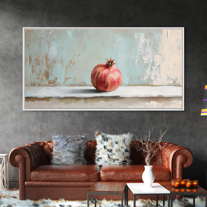 Single Pomegranate Still Life Wall Art, Fruit Painting, Kitchen Wall Art, Mediterranean Decor, Minimalist Food Art, Gift For Foodie