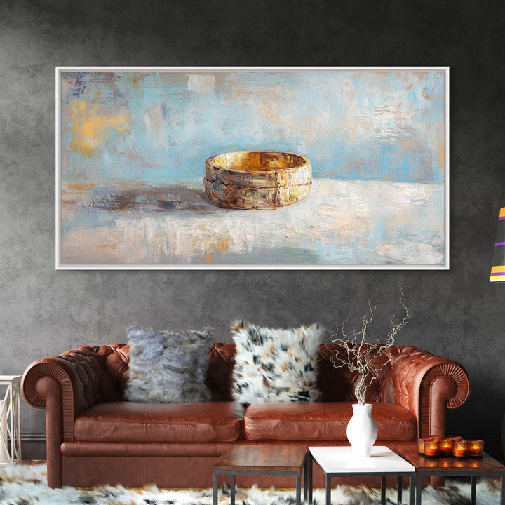 Gold Wedding Band Still Life Wall Art, Romantic Bedroom Decor, Anniversary Gift, Elegant Framed Canvas Print For Couples