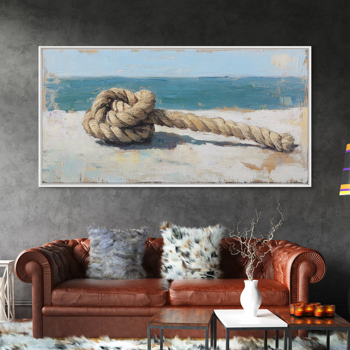 Weathered Nautical Rope Knot Canvas Print, Coastal Wall Art, Beach House Decor, Ocean Art Print, Rustic Seaside Gift, Gift For Him
