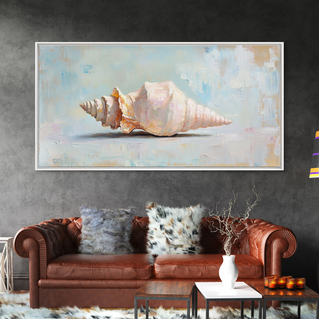 Soft Pastel Conch Shell Canvas Print, Coastal Wall Art, Beach House Decor, Ocean Art Print, Minimalist Coastal Decor Gift For Her