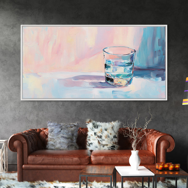 Pastel Glass Of Water Still Life Canvas Print, Minimalist Wall Art, Soft Abstract Kitchen Decor, Modern Home Decor Gift Idea
