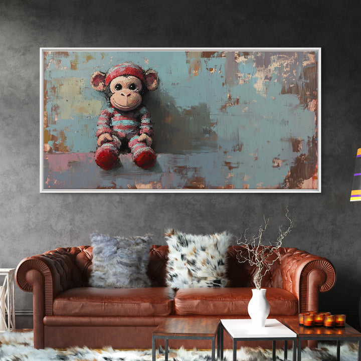 Cute Plush Monkey Toy Still Life Wall Art, Whimsical Animal Art Print, Nursery Decor And Kids Room Decor, Gift For Her, Baby Shower Gift
