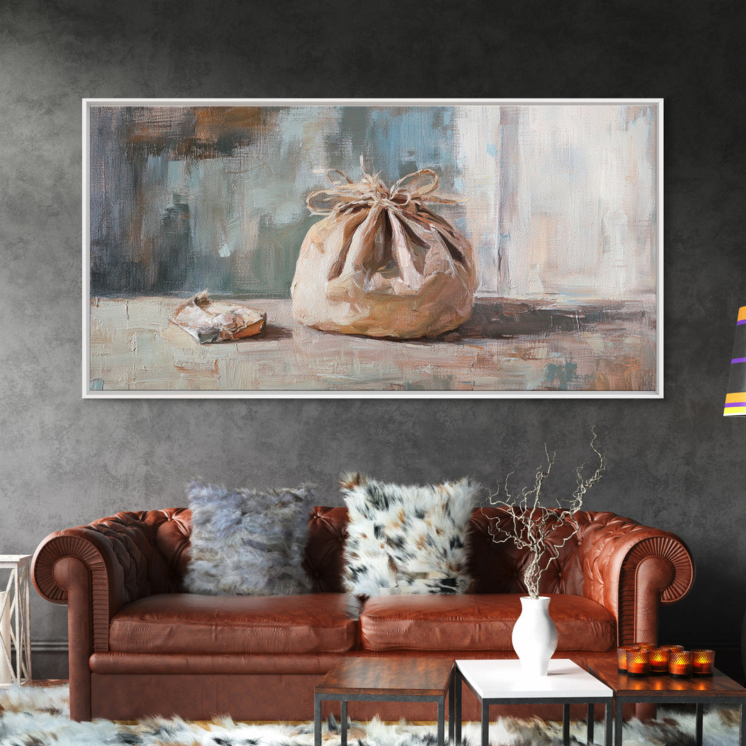 Knotted Linen Bundle Still Life Wall Art, Neutral Rustic Home Decor, Wabi Sabi Canvas Print, Minimalist Kitchen Wall Decor