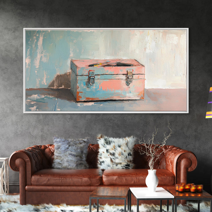 Rustic Pink And Blue Toolbox Canvas Print, Industrial Wall Art, Garage Decor, Mechanic Gift For Workshop And Office Home Decor