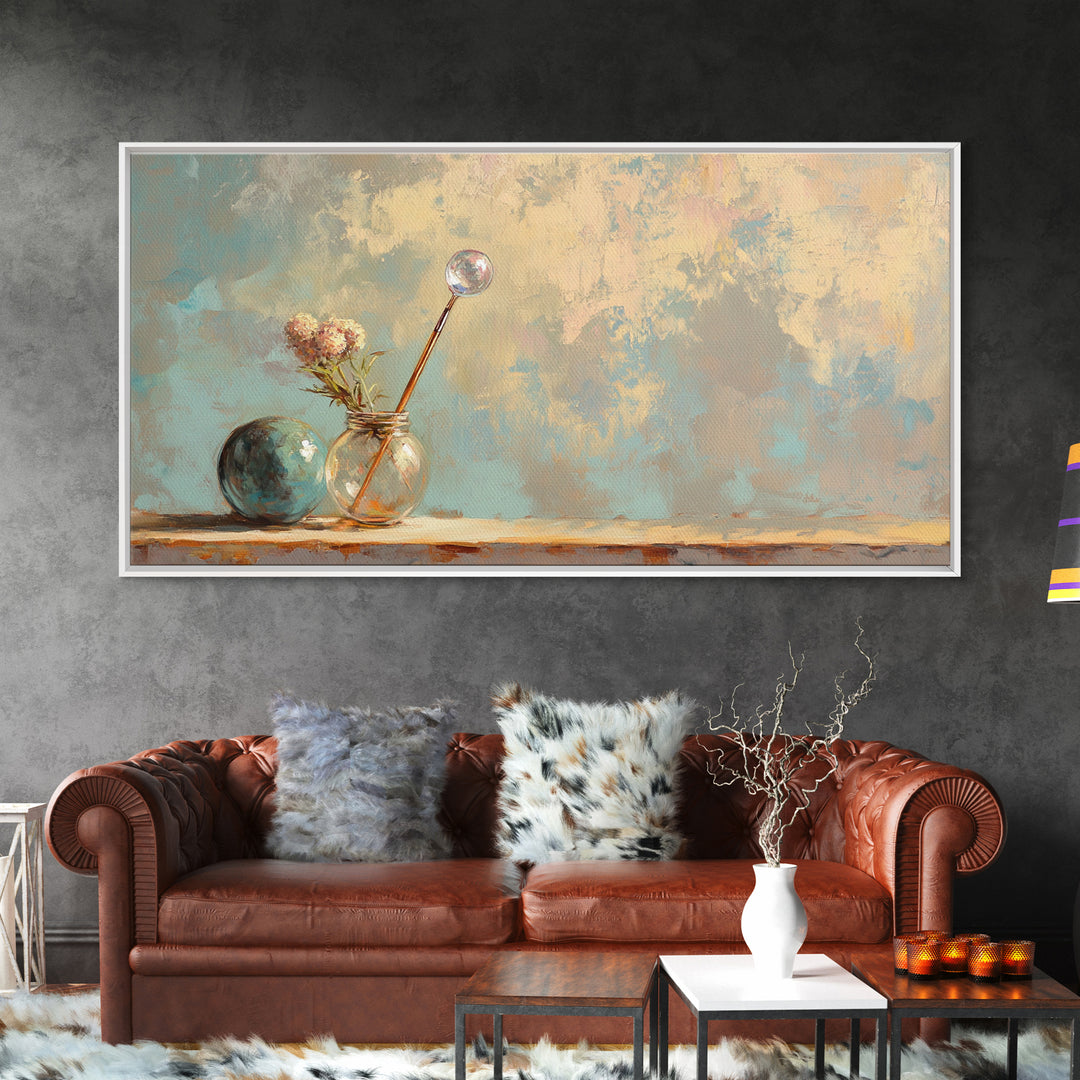 Glass Vases And Dried Flowers Wall Art, Neutral Still Life, Japandi Decor, Minimalist Wall Decor, Organic Modern Canvas Print