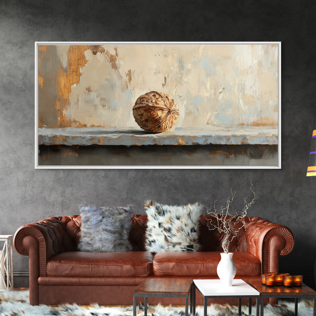 Walnut On Textured Ledge Minimalist Canvas Print, Wabi Sabi Wall Art, Neutral Wall Decor, Organic Modern Art, Earth Tone Decor