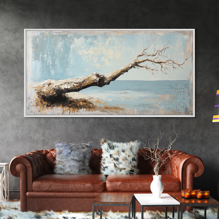 Weathered Driftwood Seascape Wall Art, Coastal Beach House Decor, Neutral Ocean Canvas Print, Rustic Nature Living Room Art Gift