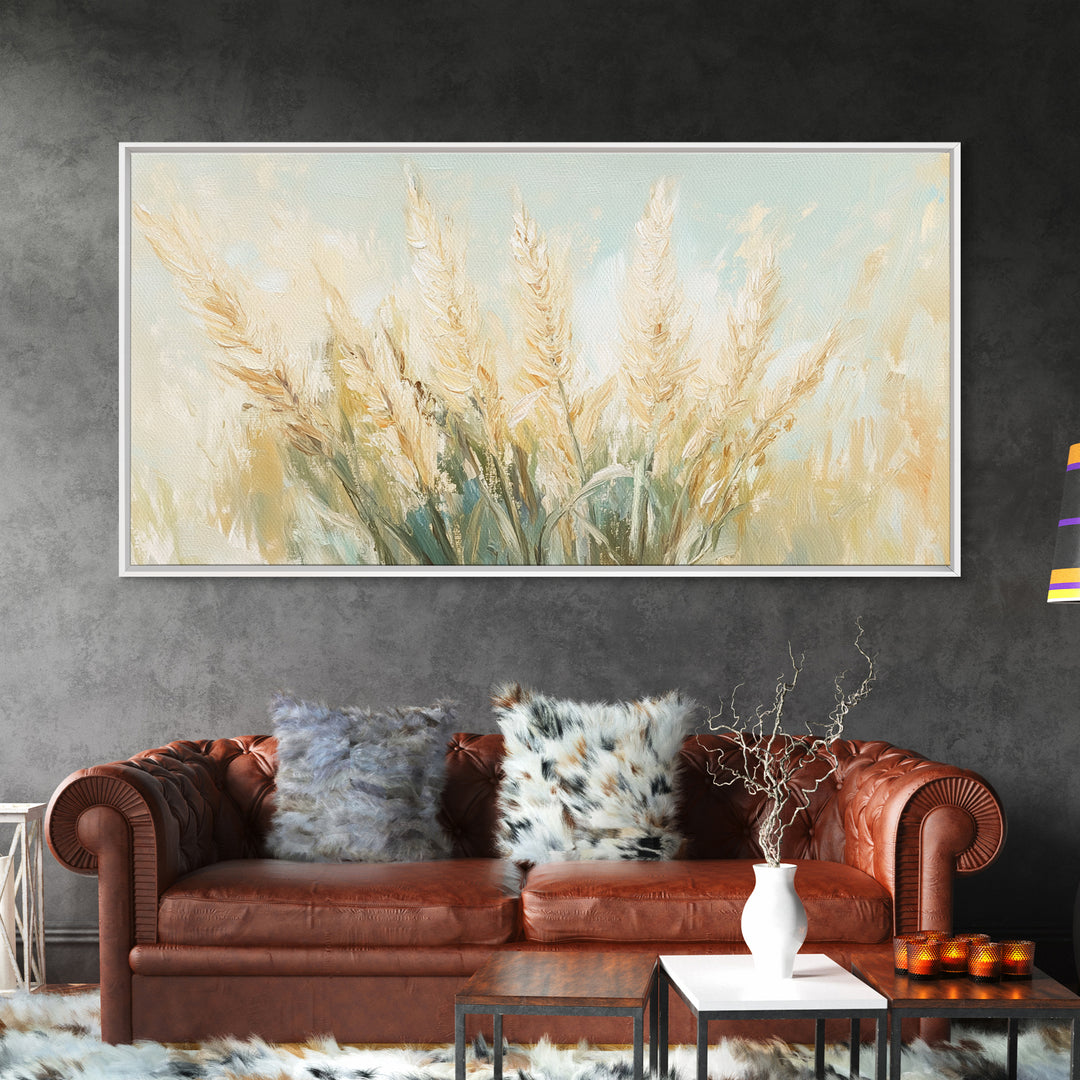 Golden Wheat Field Wall Art, Neutral Farmhouse Decor, Rustic Botanical Canvas Print, Earth Tone Above Sofa Living Room Art Gift